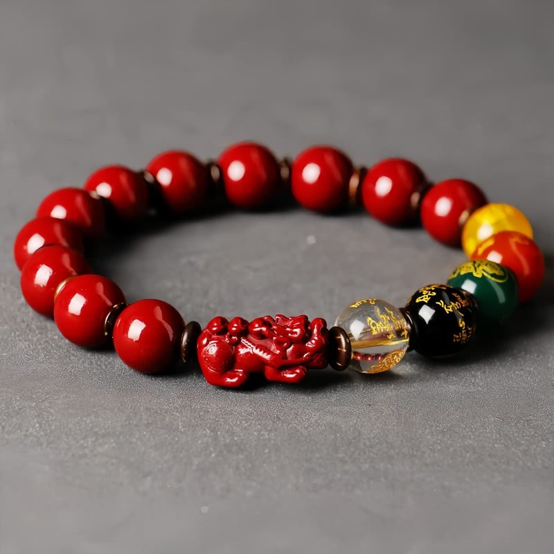 سوار يد من الزنجفر يحمي الثروة ويجلب الحظ السعيد (بي شيو) Cinnabar PiXiu Wealth Protection Bracelet