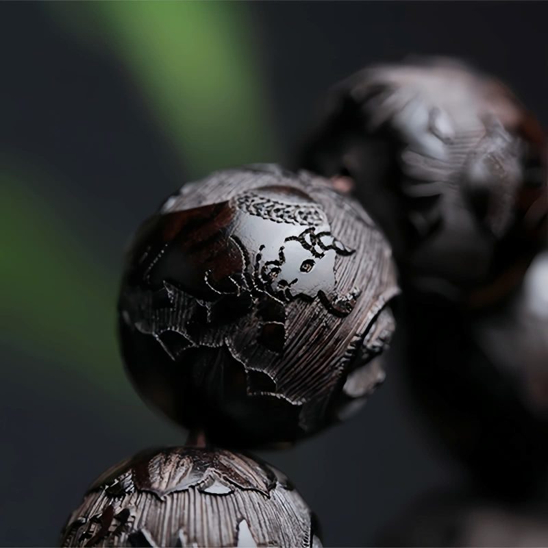 سوار يد من خشب الأبنوس المنقوش بتصميم يين ويانغ على شكل قرع Ebony Wood Yin Yang Engraved Gourd Balance Bracelet