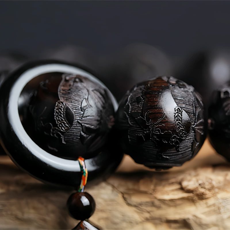 سوار يد من خشب الأبنوس المنقوش بتصميم يين ويانغ على شكل قرع Ebony Wood Yin Yang Engraved Gourd Balance Bracelet