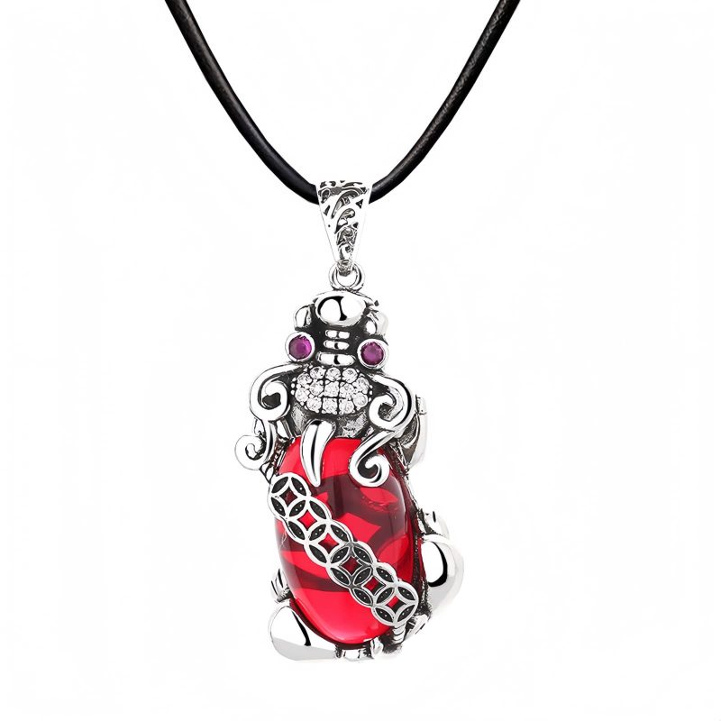 Collar con Pixiu y Granate para la Abundancia y la Buena Suerte Garnet PiXiu Wealth Luck Necklace