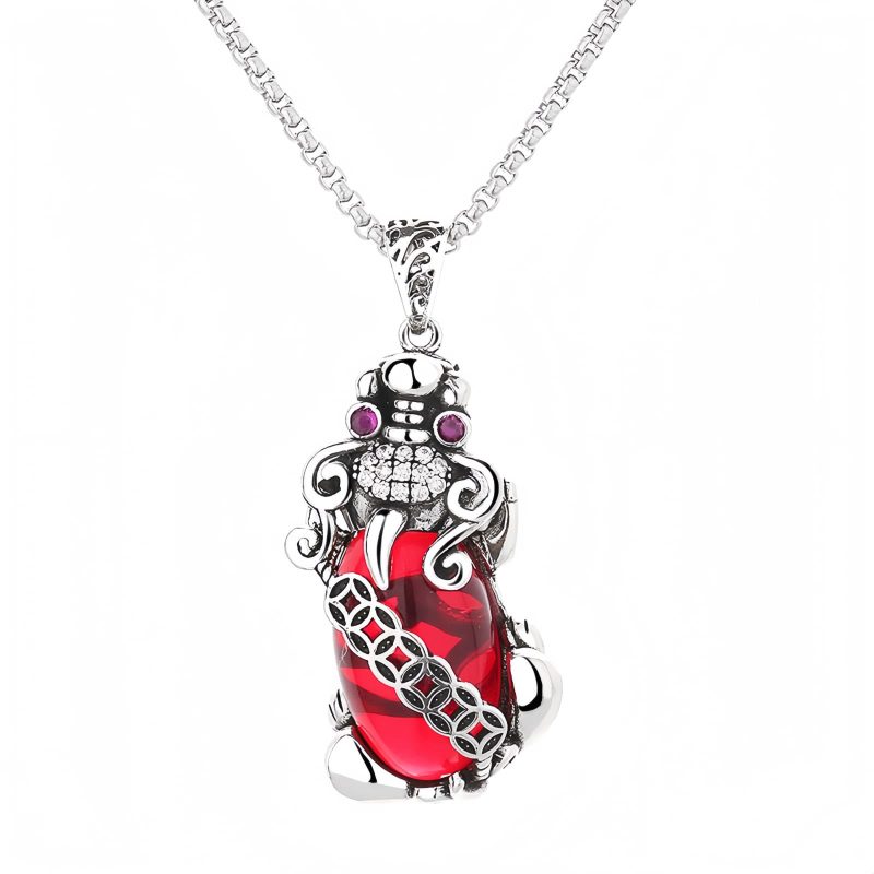 Collar con Pixiu y Granate para la Abundancia y la Buena Suerte Garnet PiXiu Wealth Luck Necklace