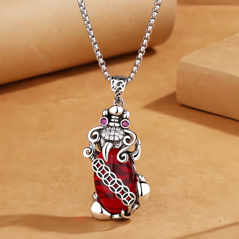 Collar con Pixiu y Granate para la Abundancia y la Buena Suerte Garnet PiXiu Wealth Luck Necklace