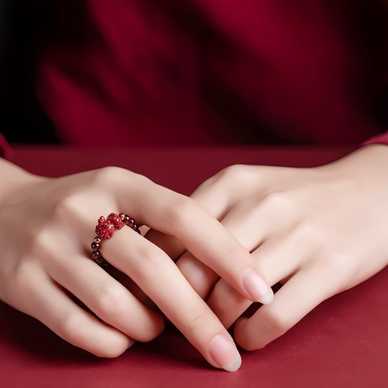 Anillo de Granate Pixiu Om Mani Padme Hum Garnet PiXiu Om Mani Padme Hum Ring