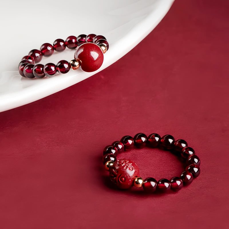 Anillo de Granate Pixiu Om Mani Padme Hum Garnet PiXiu Om Mani Padme Hum Ring