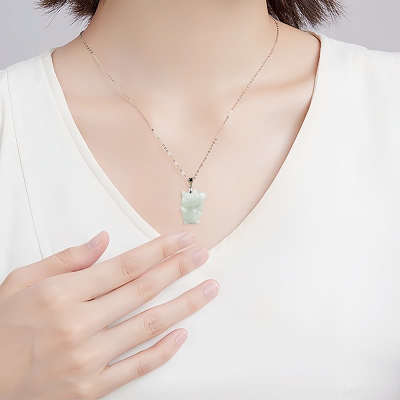 Kalung Liontin Kucing Keberuntungan Jade Jade Fortune Cat Prosperity Pendant Necklace