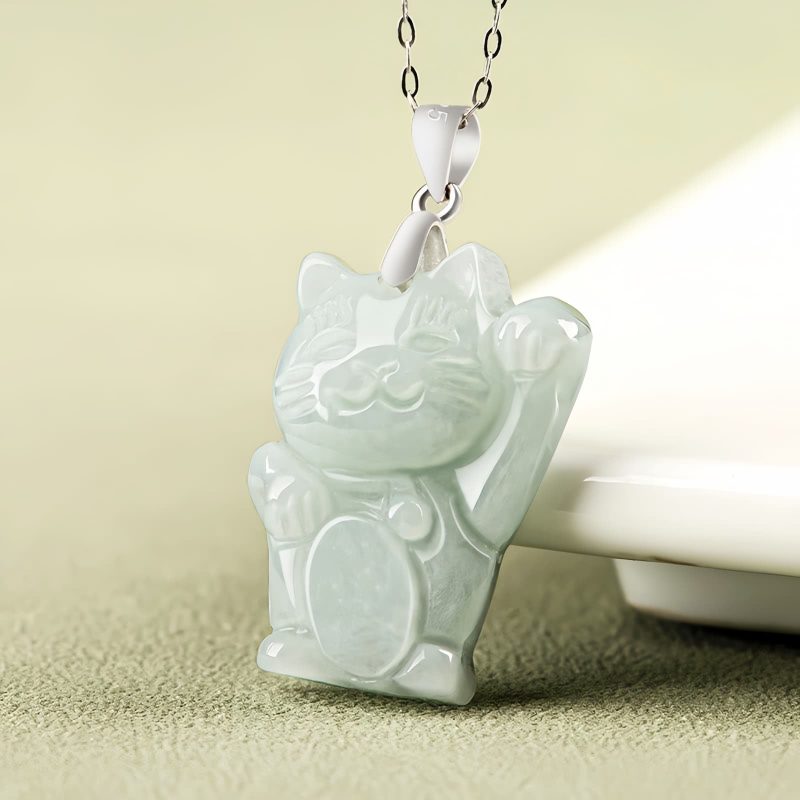 Kalung Liontin Kucing Keberuntungan Jade Jade Fortune Cat Prosperity Pendant Necklace