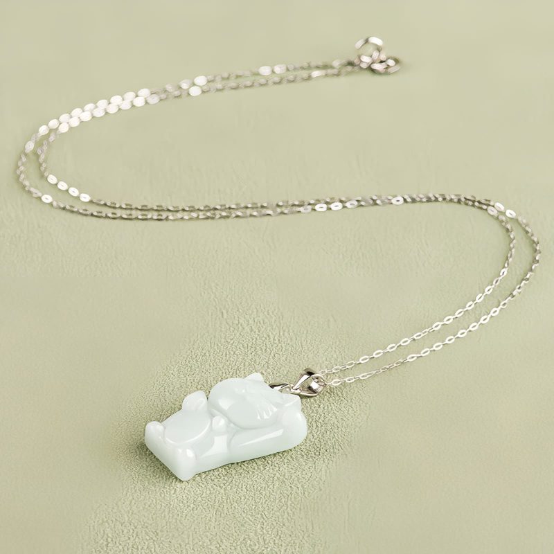 Kalung Liontin Kucing Keberuntungan Jade Jade Fortune Cat Prosperity Pendant Necklace