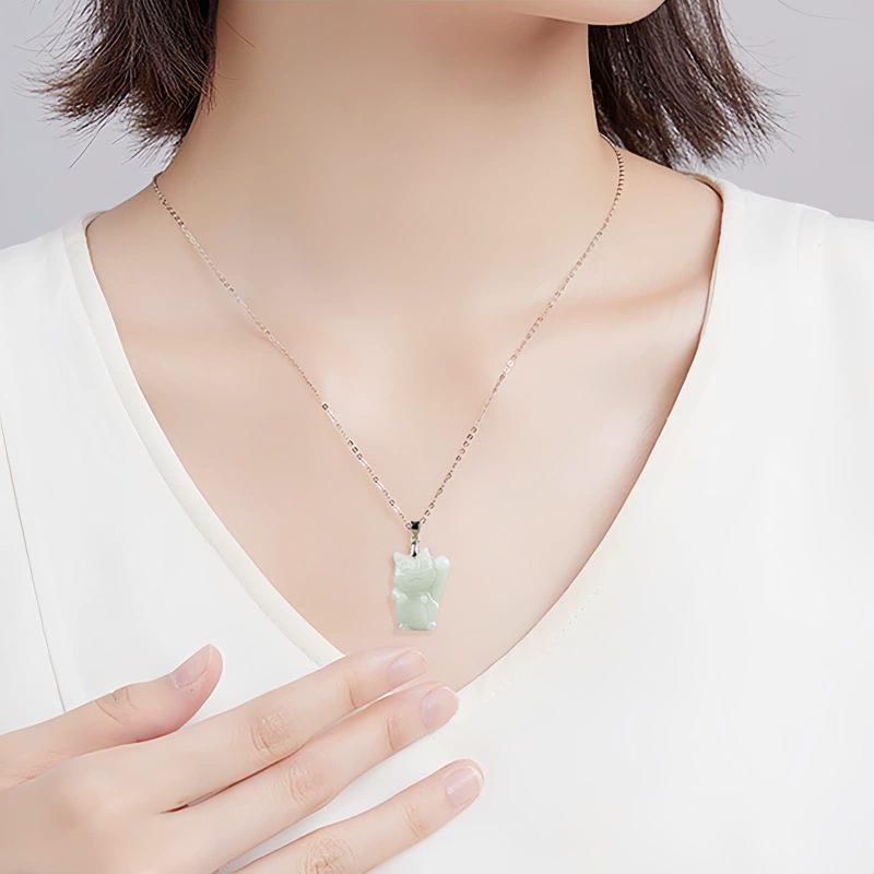Kalung Liontin Kucing Keberuntungan Jade Jade Fortune Cat Prosperity Pendant Necklace