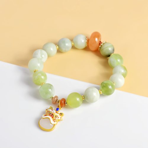 Pulseira da Prosperidade com Leão Dançante em Jade Natural Pulseira da Prosperidade com Leão Dançante em Jade Natural
