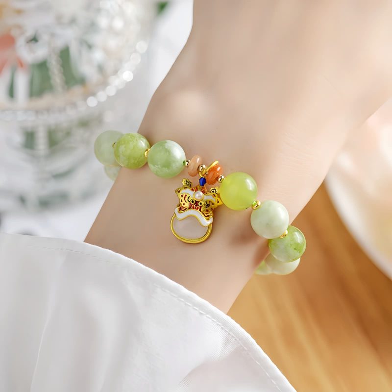 Pulsera de Prosperidad con León Danza de Jade Natural Natural Jade Prosperity Lion Bracelet
