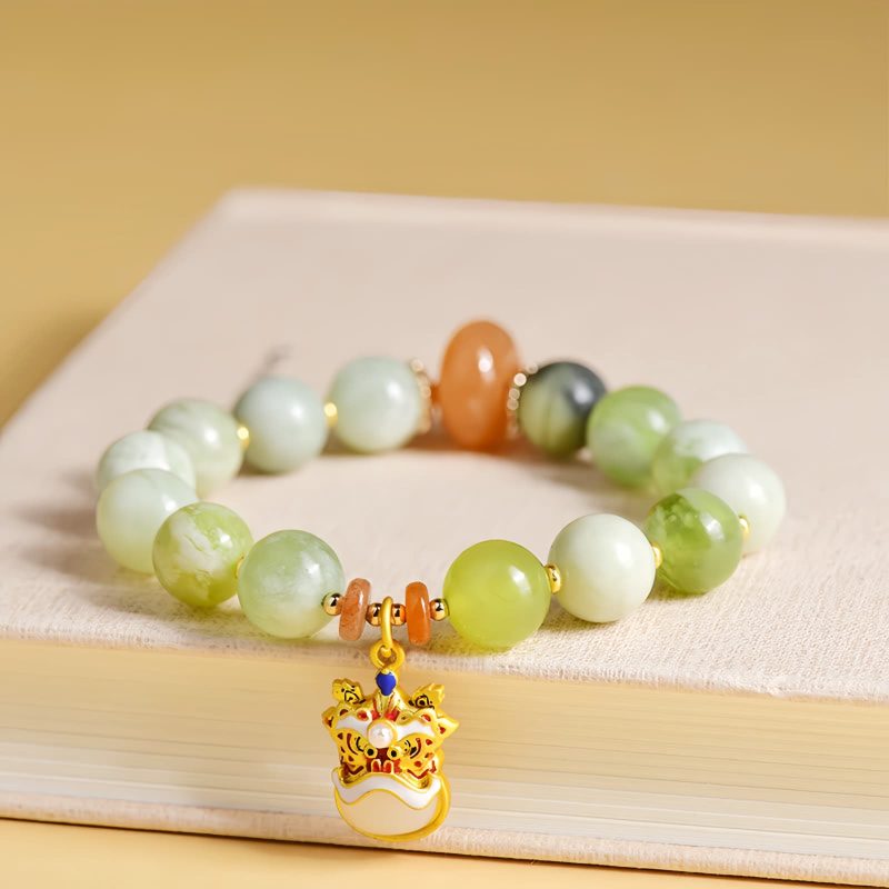 Pulsera de Prosperidad con León Danza de Jade Natural Natural Jade Prosperity Lion Bracelet