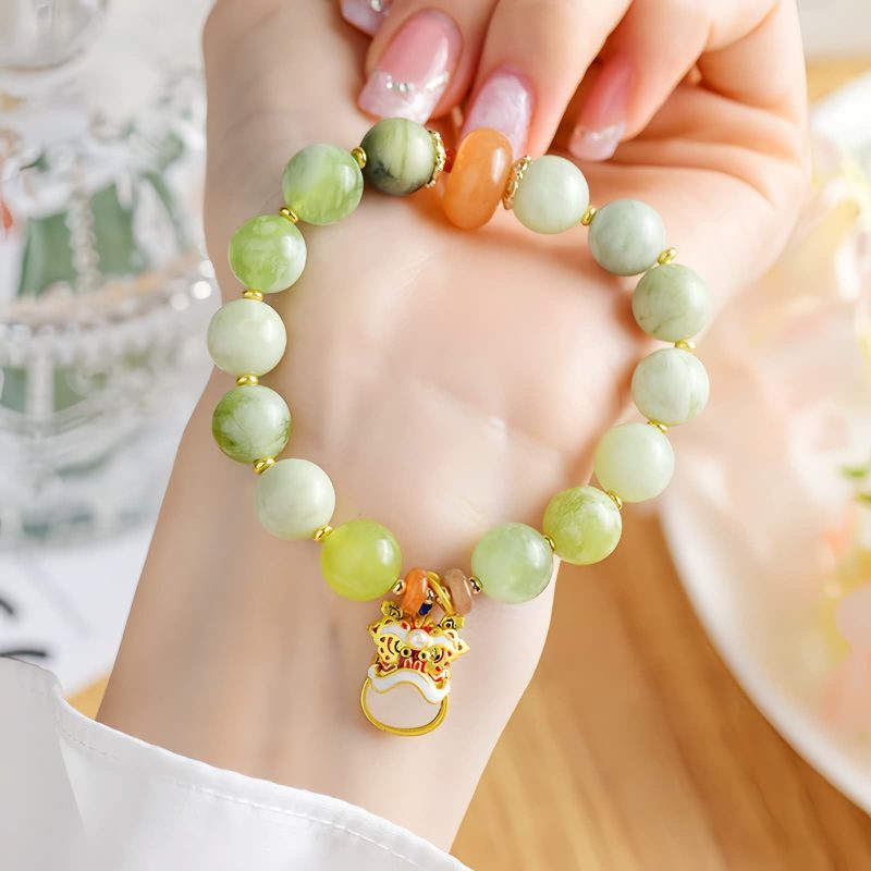 Pulsera de Prosperidad con León Danza de Jade Natural Natural Jade Prosperity Lion Bracelet