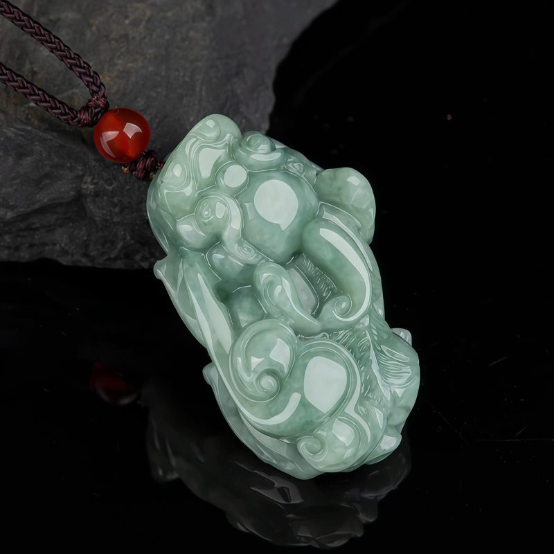 Colar Pingente de Riqueza PiXiu de Jade Jade PiXiu Wealth Pendant Necklace