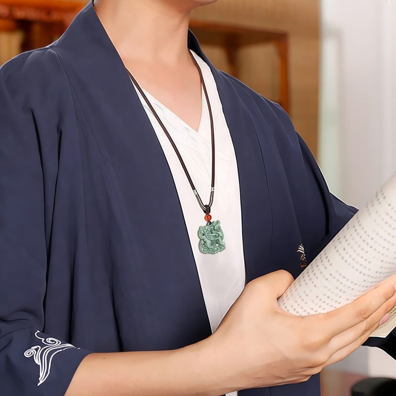 Colar Pingente de Riqueza PiXiu de Jade Jade PiXiu Wealth Pendant Necklace