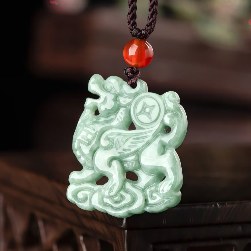 Colar Pingente de Riqueza PiXiu de Jade Jade PiXiu Wealth Pendant Necklace