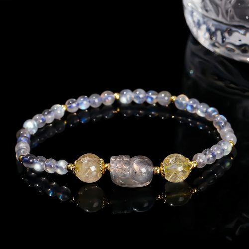 Moonstone Tourmaline Healing Bracelet with PiXiu Moonstone Tourmaline Healing Bracelet with PiXiu