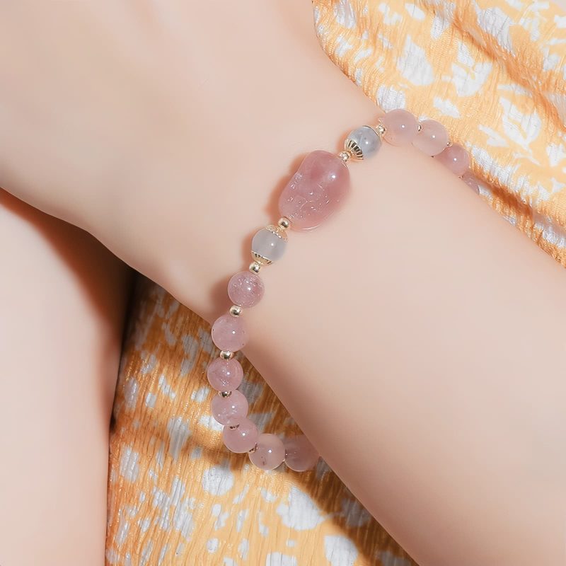 ムーンストーン・トルマリンヒーリングブレスレットとピシャ Moonstone Tourmaline Healing Bracelet with PiXiu