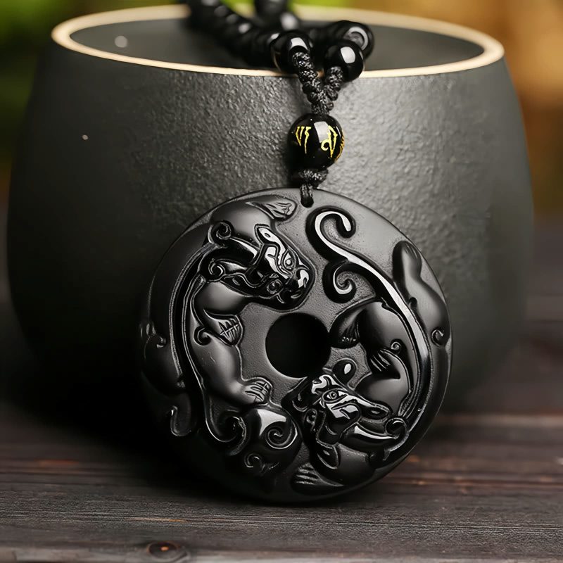 Naturale schwarze Obsidian-Pixiu-Halskette Natural Black Obsidian Pixiu Necklace