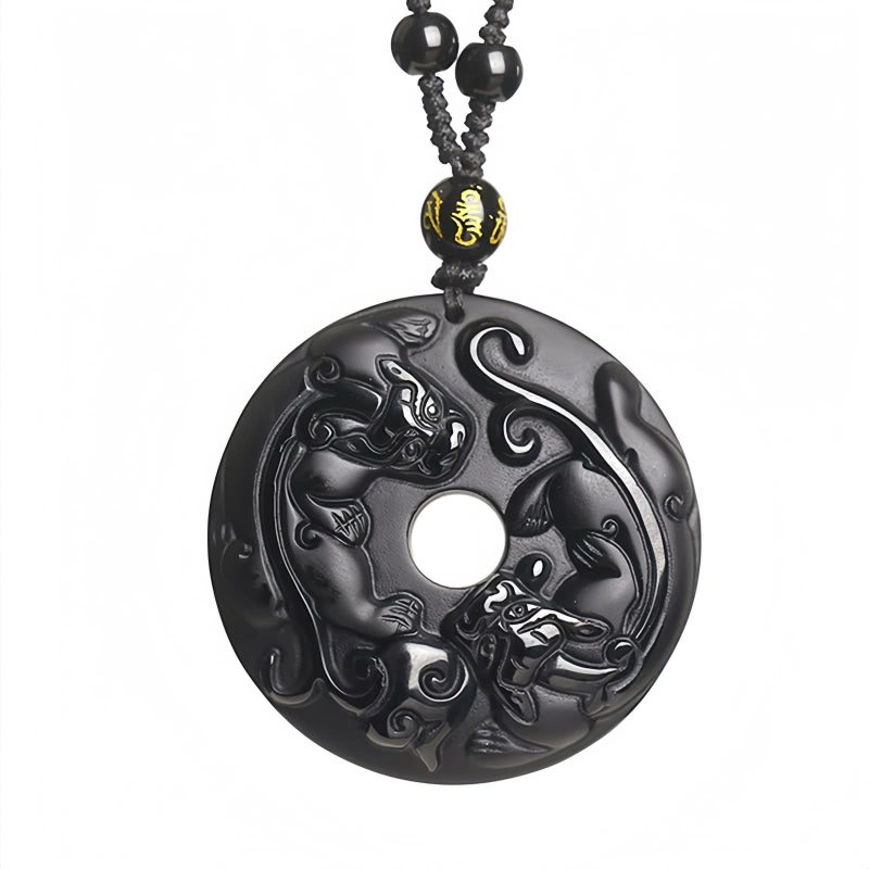 Naturale schwarze Obsidian-Pixiu-Halskette Natural Black Obsidian Pixiu Necklace