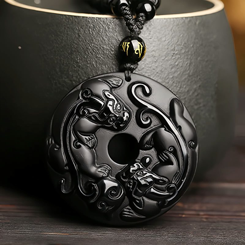 Naturale schwarze Obsidian-Pixiu-Halskette Natural Black Obsidian Pixiu Necklace
