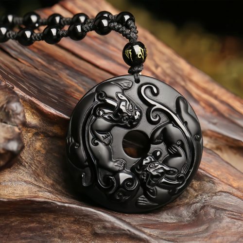 Natürliche schwarze Obsidian Pixiu Halskette Natürliche schwarze Obsidian Pixiu Halskette
