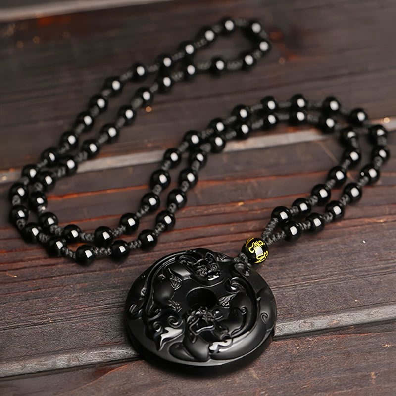 Naturale schwarze Obsidian-Pixiu-Halskette Natural Black Obsidian Pixiu Necklace