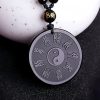 Kalung Liontin Kekuatan Taoisme Obsidian Hitam Alami Natural Black Obsidian Taoism Strength Pendant Necklace