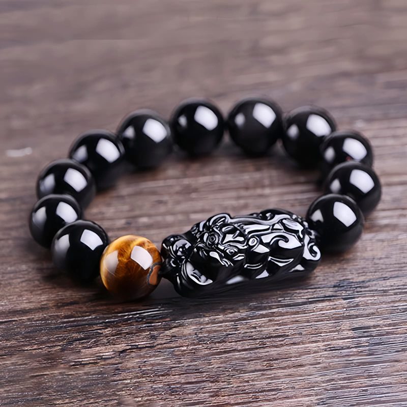Gelang Perlindungan Kekuatan Natural Obsidian Pixiu Natural Obsidian Pixiu Strength Protection Bracelet
