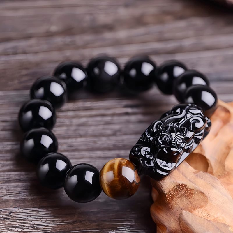 Gelang Perlindungan Kekuatan Natural Obsidian Pixiu Natural Obsidian Pixiu Strength Protection Bracelet