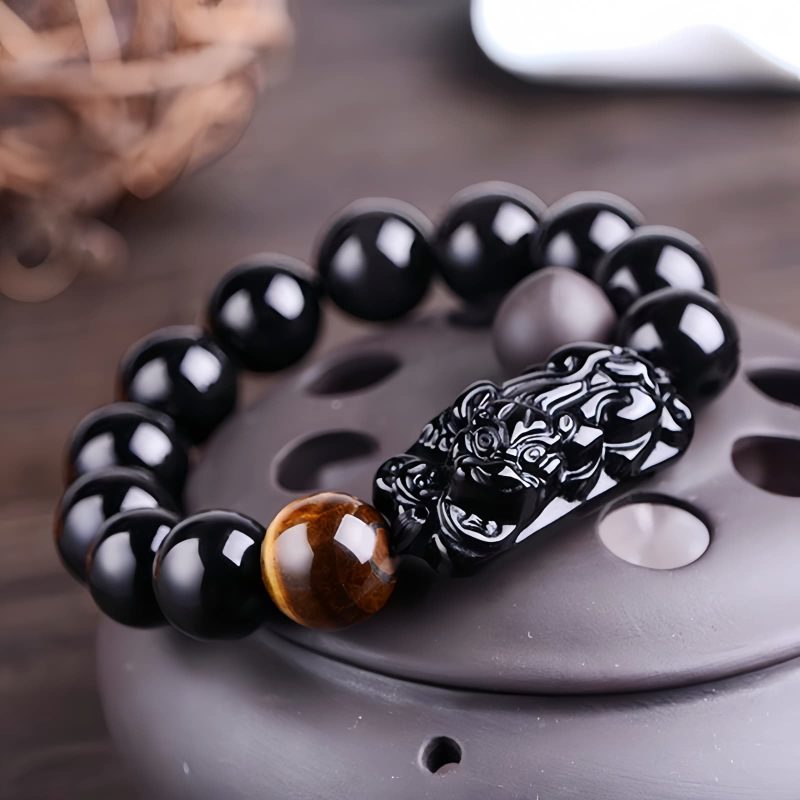 Gelang Perlindungan Kekuatan Natural Obsidian Pixiu Natural Obsidian Pixiu Strength Protection Bracelet