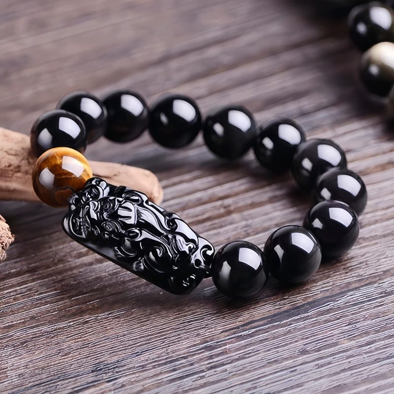Gelang Perlindungan Kekuatan Natural Obsidian Pixiu Natural Obsidian Pixiu Strength Protection Bracelet