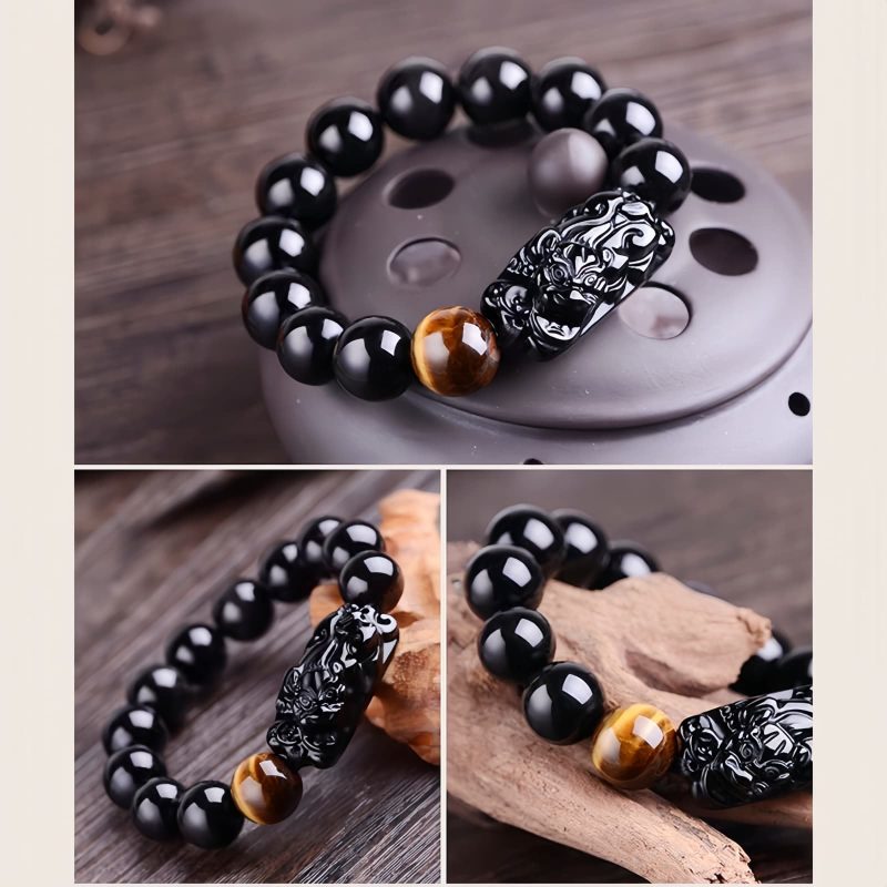 Gelang Perlindungan Kekuatan Natural Obsidian Pixiu Natural Obsidian Pixiu Strength Protection Bracelet