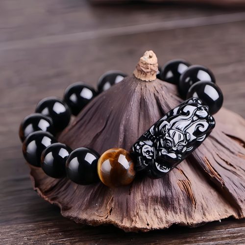 Pulsera de Protección y Fuerza de Obsidiana Negra Natural PiXiu Pulsera de Protección y Fuerza de Obsidiana Negra Natural PiXiu