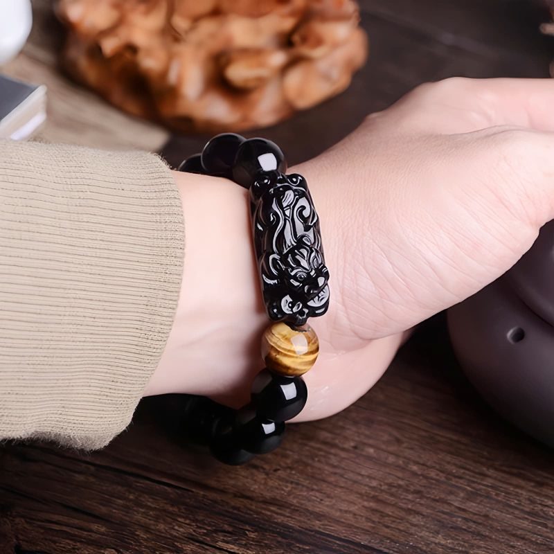 Gelang Perlindungan Kekuatan Natural Obsidian Pixiu Natural Obsidian Pixiu Strength Protection Bracelet