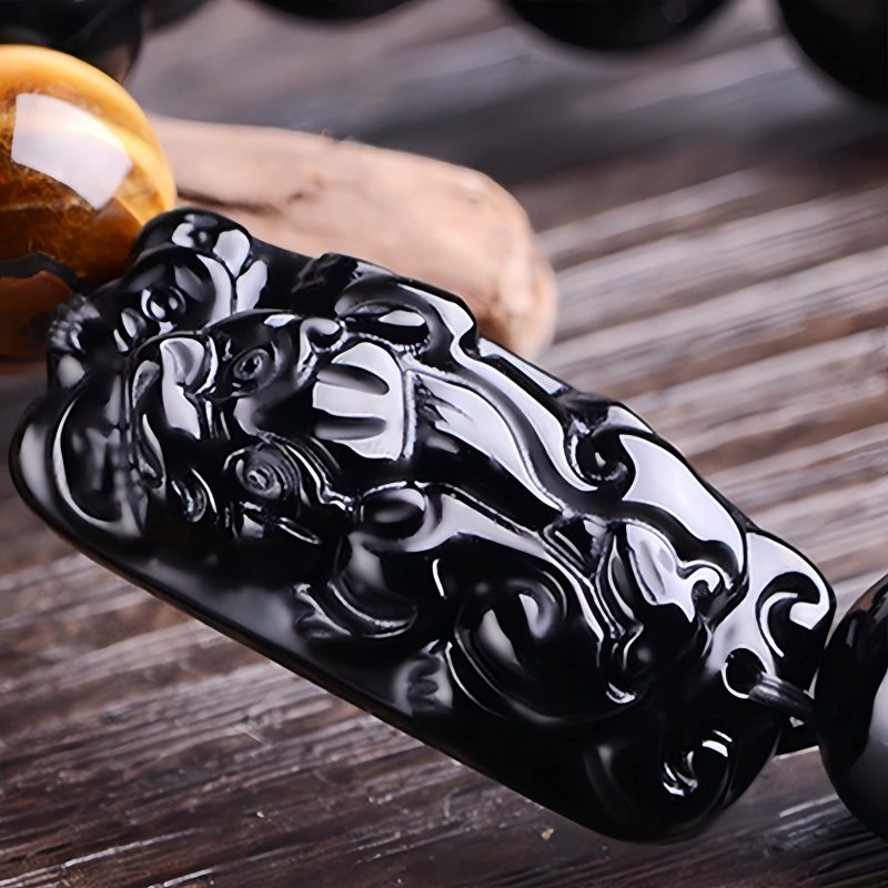 Gelang Perlindungan Kekuatan Natural Obsidian Pixiu Natural Obsidian Pixiu Strength Protection Bracelet