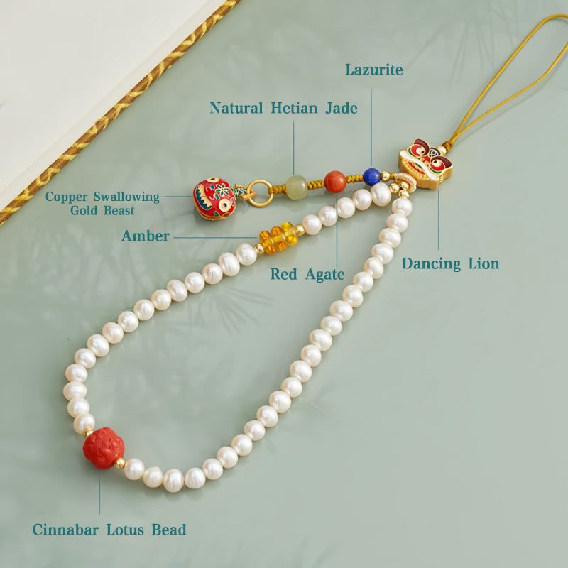 Adorno de teléfono curativo de cinabrio y perla natural Natural Pearl Cinnabar Healing Phone Decoration