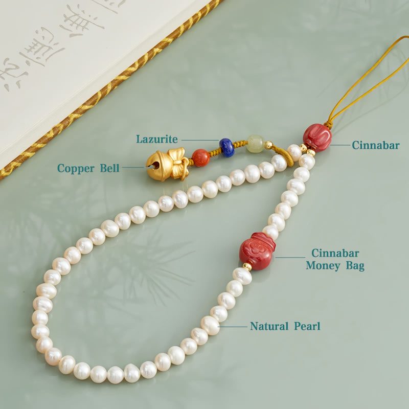 Adorno de teléfono curativo de cinabrio y perla natural Natural Pearl Cinnabar Healing Phone Decoration