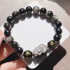 Gelang Obsidian Silver Sheen Alami Om Mani Padme Hum Natural Silver Sheen Obsidian Om Mani Padme Hum Bracelet