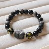 Gelang Obsidian Silver Sheen Alami Om Mani Padme Hum Natural Silver Sheen Obsidian Om Mani Padme Hum Bracelet