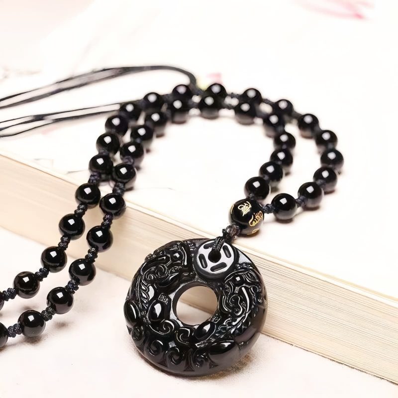 Collar con dije de Pixiu de Obsidiana para la Abundancia Obsidian Wealth Pixiu Pendant Necklace
