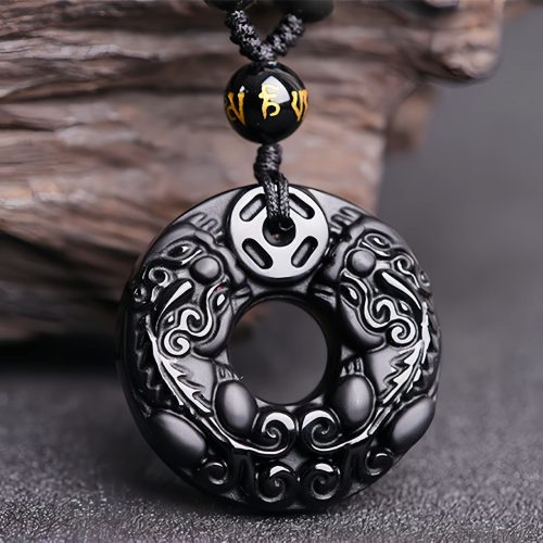 Collar con dije de Pixiu de Obsidiana para la Abundancia Collar con dije de Pixiu de Obsidiana para la Abundancia