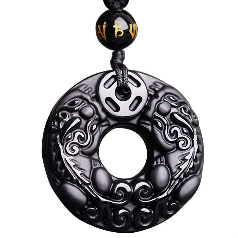 Collar con dije de Pixiu de Obsidiana para la Abundancia Obsidian Wealth Pixiu Pendant Necklace