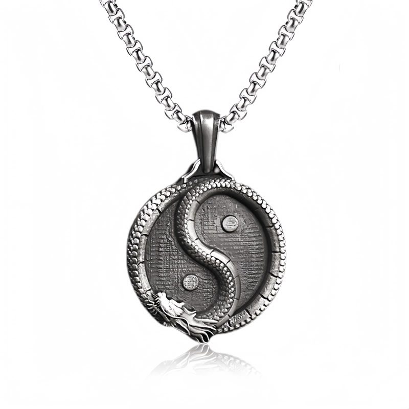 Collar con colgante de Dragón Yin Yang de Estaño Puro Pure Tin Yin Yang Dragon Pendant Necklace