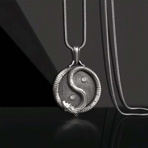 Collar con colgante de Dragón Yin Yang de Estaño Puro Collar con colgante de Dragón Yin Yang de Estaño Puro