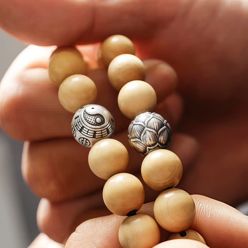 Pulsera de la Fortuna Bagua de Madera de Melocotón del Tíbet con Cinabrio Tibet Peach Wood Cinnabar Bagua Wealth Bracelet