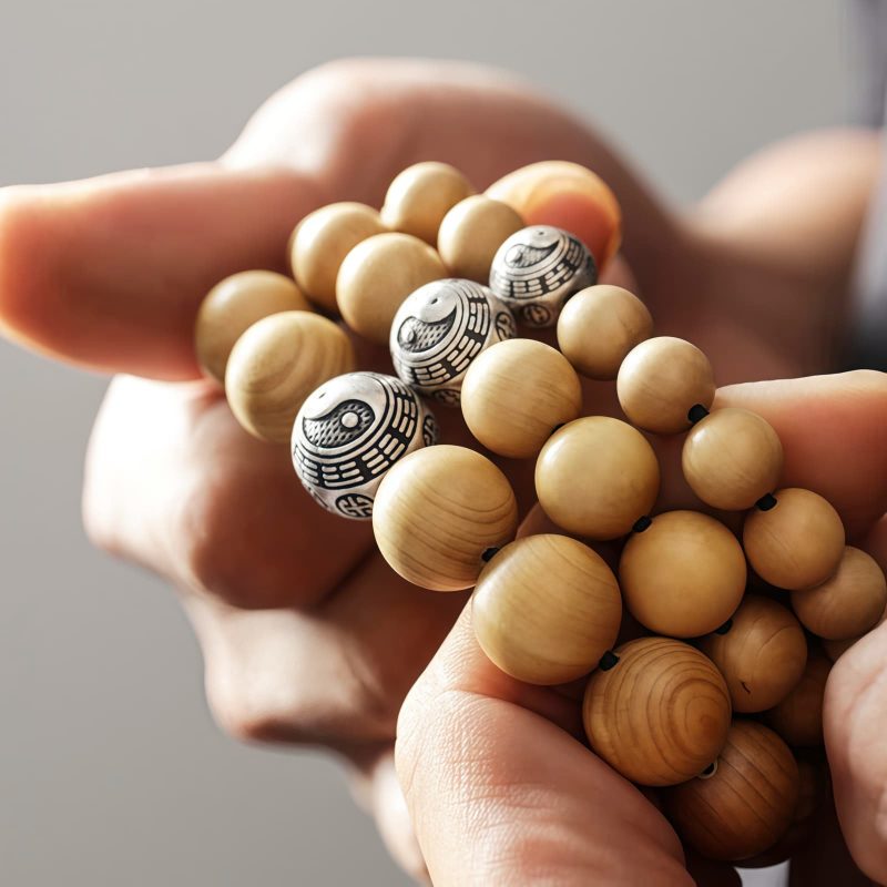 Pulsera de la Fortuna Bagua de Madera de Melocotón del Tíbet con Cinabrio Tibet Peach Wood Cinnabar Bagua Wealth Bracelet