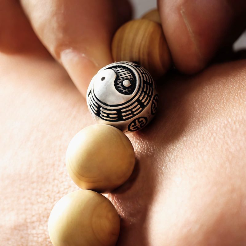 Pulsera de la Fortuna Bagua de Madera de Melocotón del Tíbet con Cinabrio Tibet Peach Wood Cinnabar Bagua Wealth Bracelet