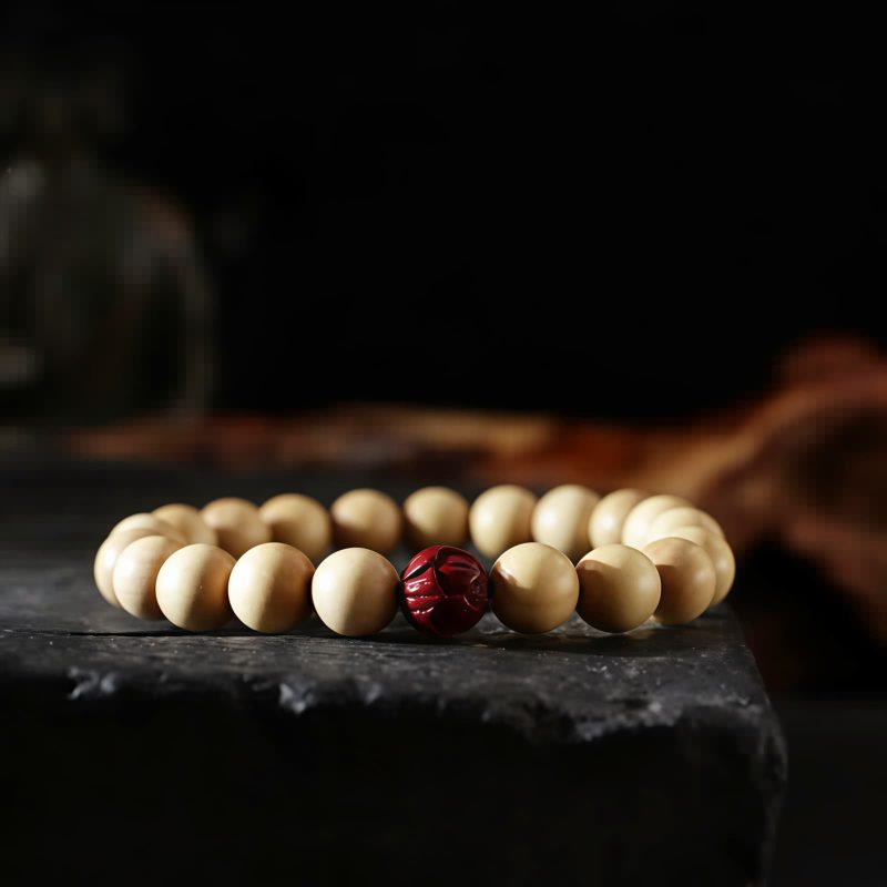 Pulsera de la Fortuna Bagua de Madera de Melocotón del Tíbet con Cinabrio Tibet Peach Wood Cinnabar Bagua Wealth Bracelet