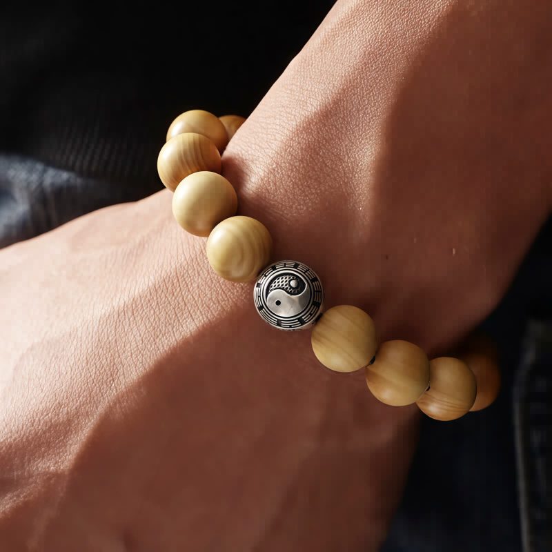 Pulsera de la Fortuna Bagua de Madera de Melocotón del Tíbet con Cinabrio Tibet Peach Wood Cinnabar Bagua Wealth Bracelet