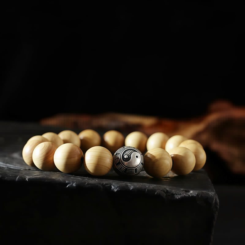 Pulsera de la Fortuna Bagua de Madera de Melocotón del Tíbet con Cinabrio Tibet Peach Wood Cinnabar Bagua Wealth Bracelet